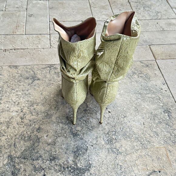 NEW Schutz Ashlee Crocodile Embossed Leather Bootie Slouchy Stiletto Pointed Toe - Picture 4 of 7